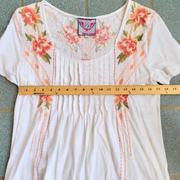 Johnny Was Boho Peasant White & Peach Floral Embroidered Tunic Size M - Picture 6 of 8
